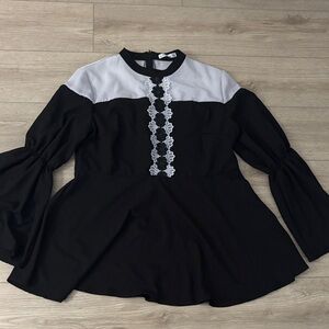 Rosegal Black and White Blouse with Lace Detail